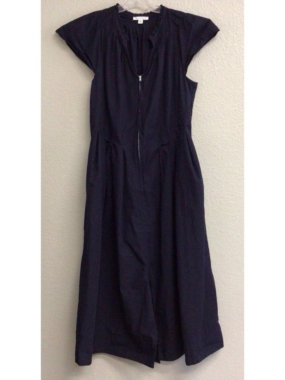 Free Assembly Midi Dress Black V-Neck Short Sleeve Summer Front Zipper Large
